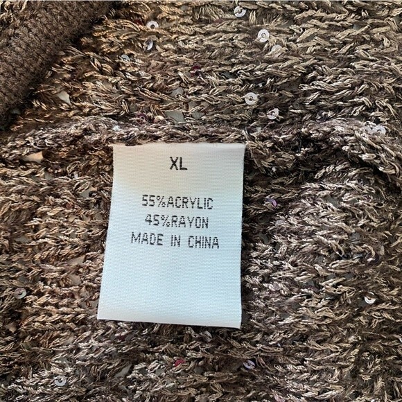 Nicole Alexander Sequin V Neck Lightweight Basket Weave Knit Sweater Brown SZ XL - Picture 7 of 7